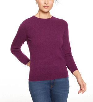 Talbots Pure Cashmere Sweater Plum Purple 3/4 Sleeve Crew Neck Knit M A010562